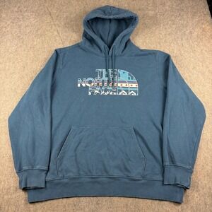 The North Face Mens XL Blue Logo Hoodie Pullover Sweatshirt Half Dome Aztec Gorp
